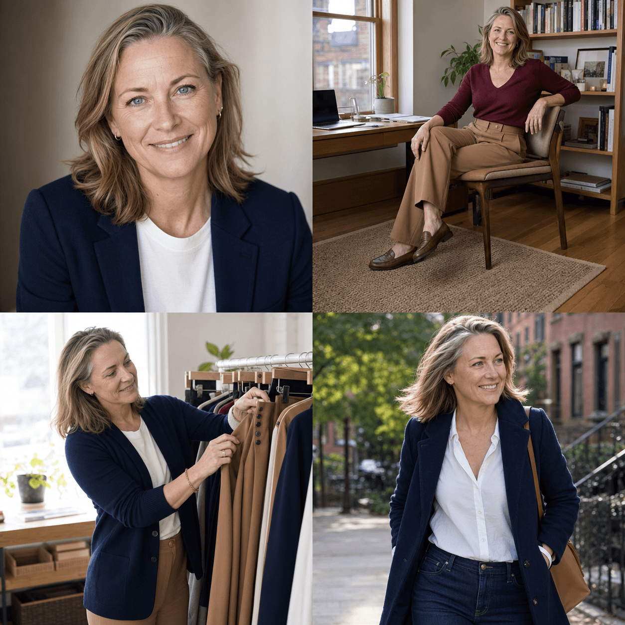 Four-view identity board for KOTS stylist Claire Donovan