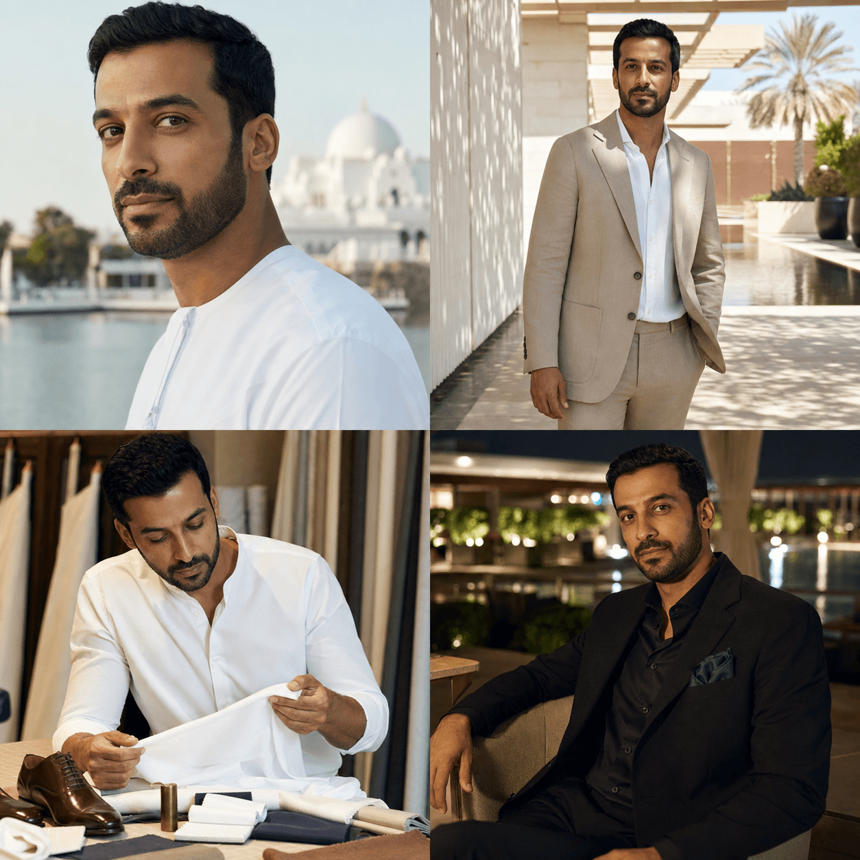 Four-view identity board for KOTS stylist Omar Al-Mansoori