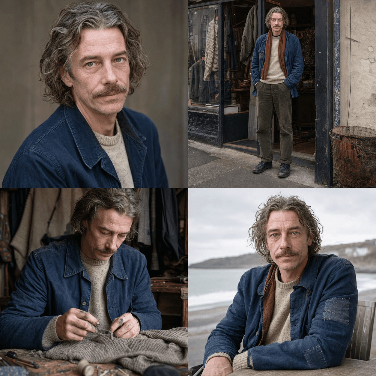 Four-view identity board for KOTS stylist Rowan Fletcher