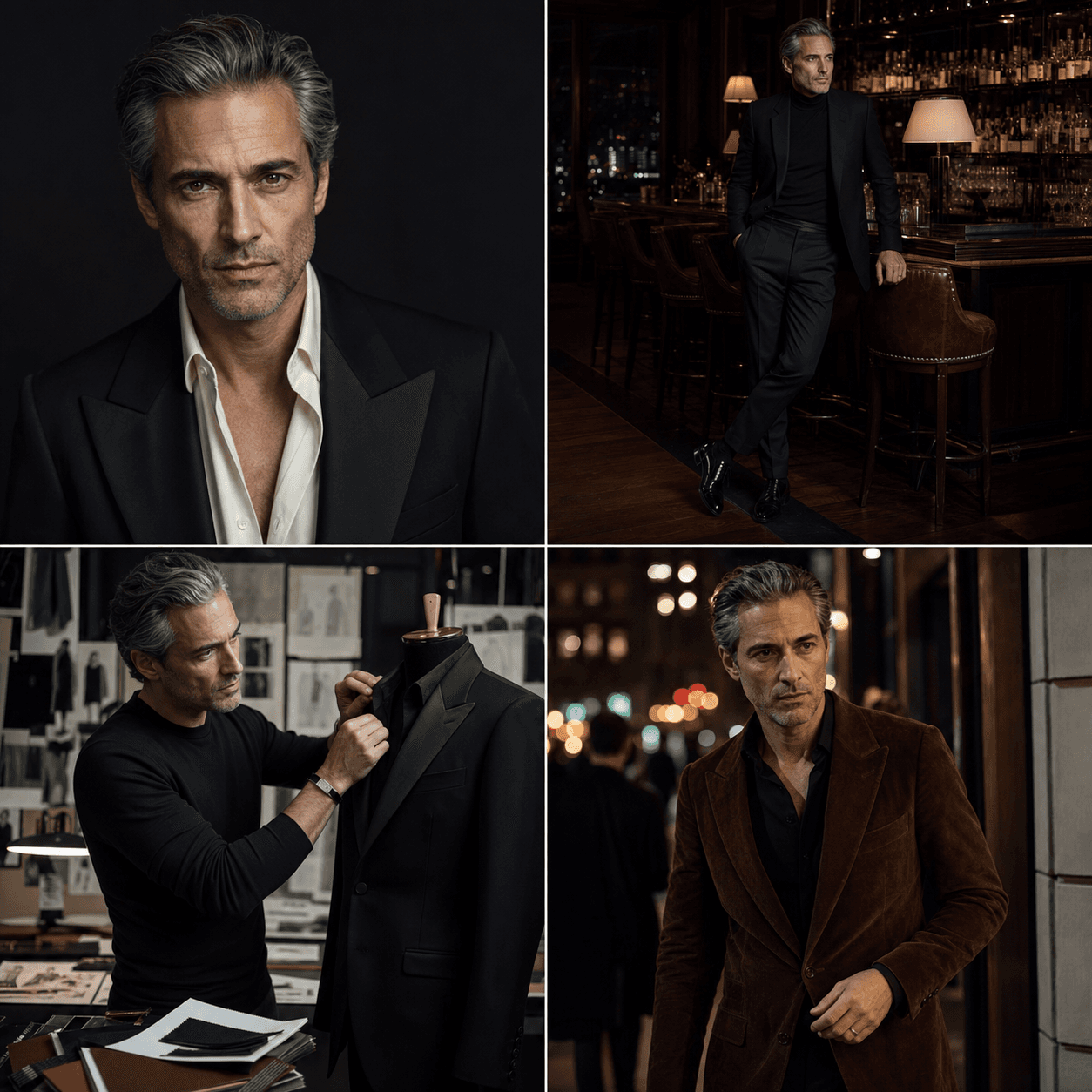 Four-view identity board for KOTS stylist Sebastian Vale
